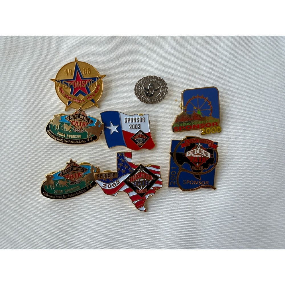 8pc Fort Bend County Fair Rodeo Sponsor Pins 1998-2004 Texas Enamel Lapel Pin